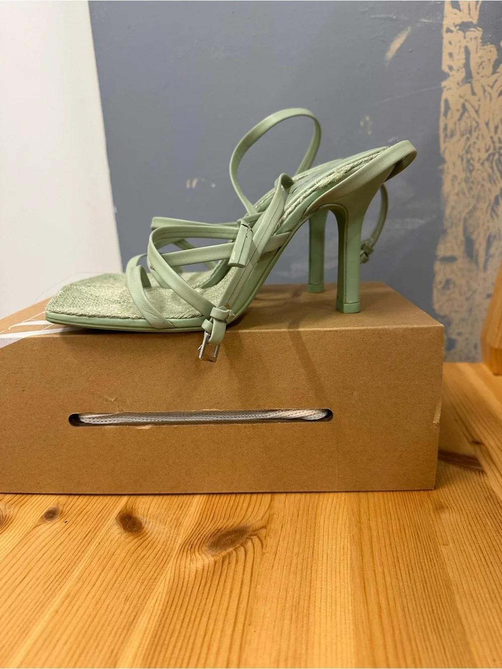 Zara Light Mint Strappy High Heel Sandals